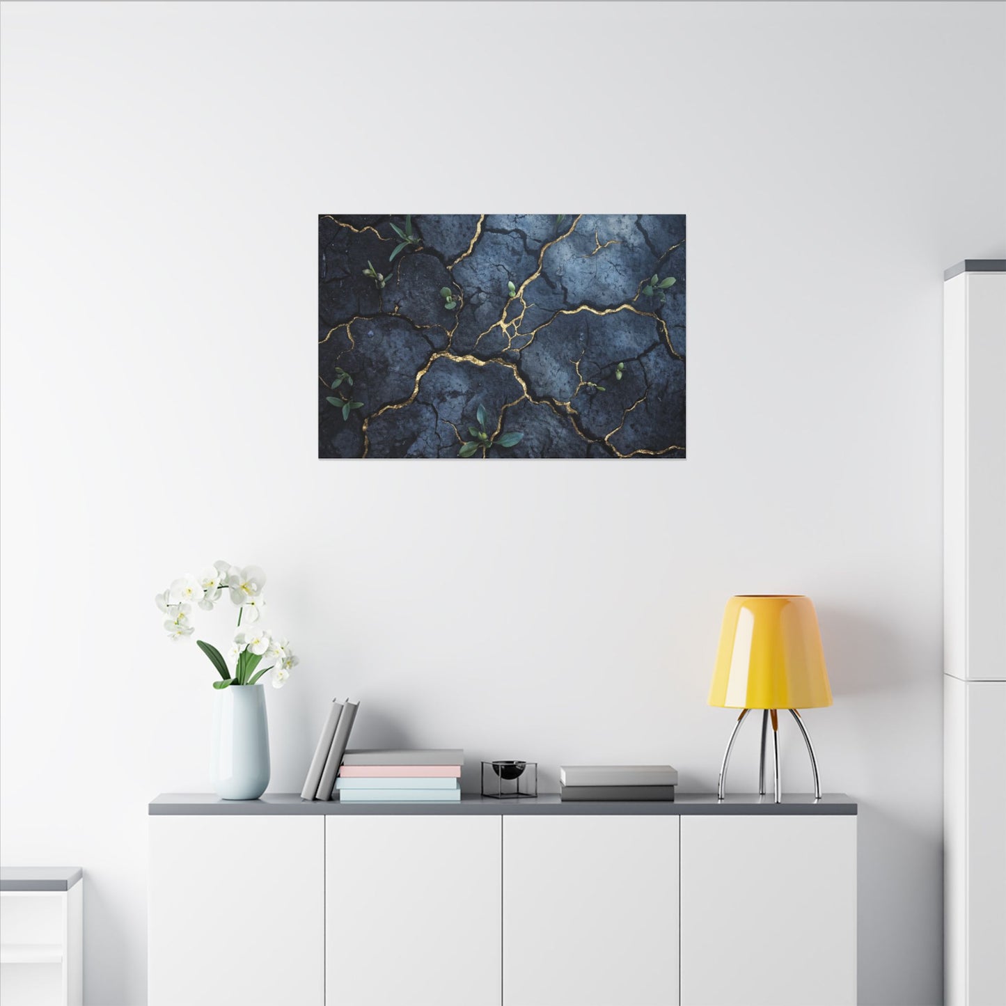 Cracked Earth Spring Canvas Art | Kintsugi Healing Design
