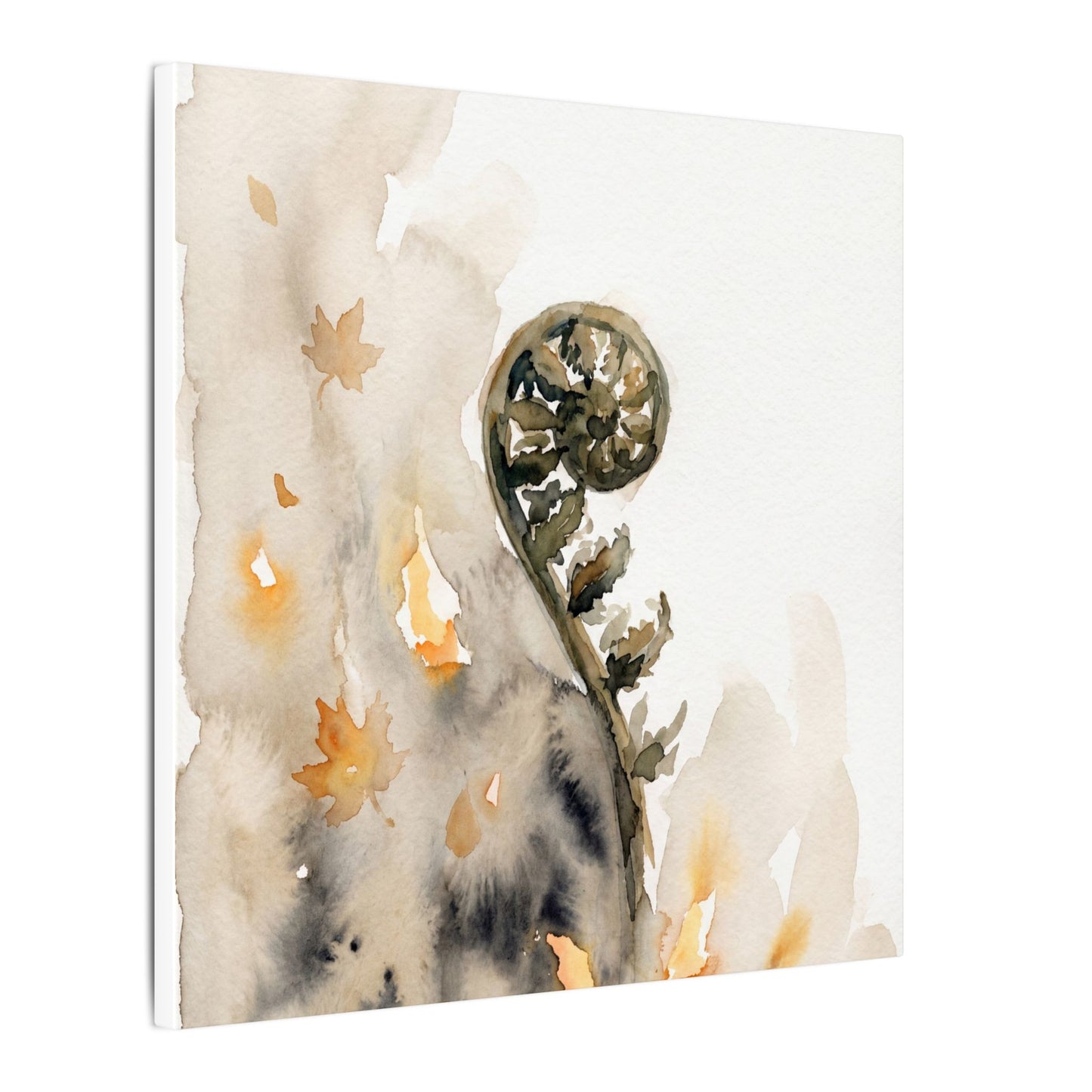 Fern Unfurling Watercolor Canvas Art | Earthy Japandi Art