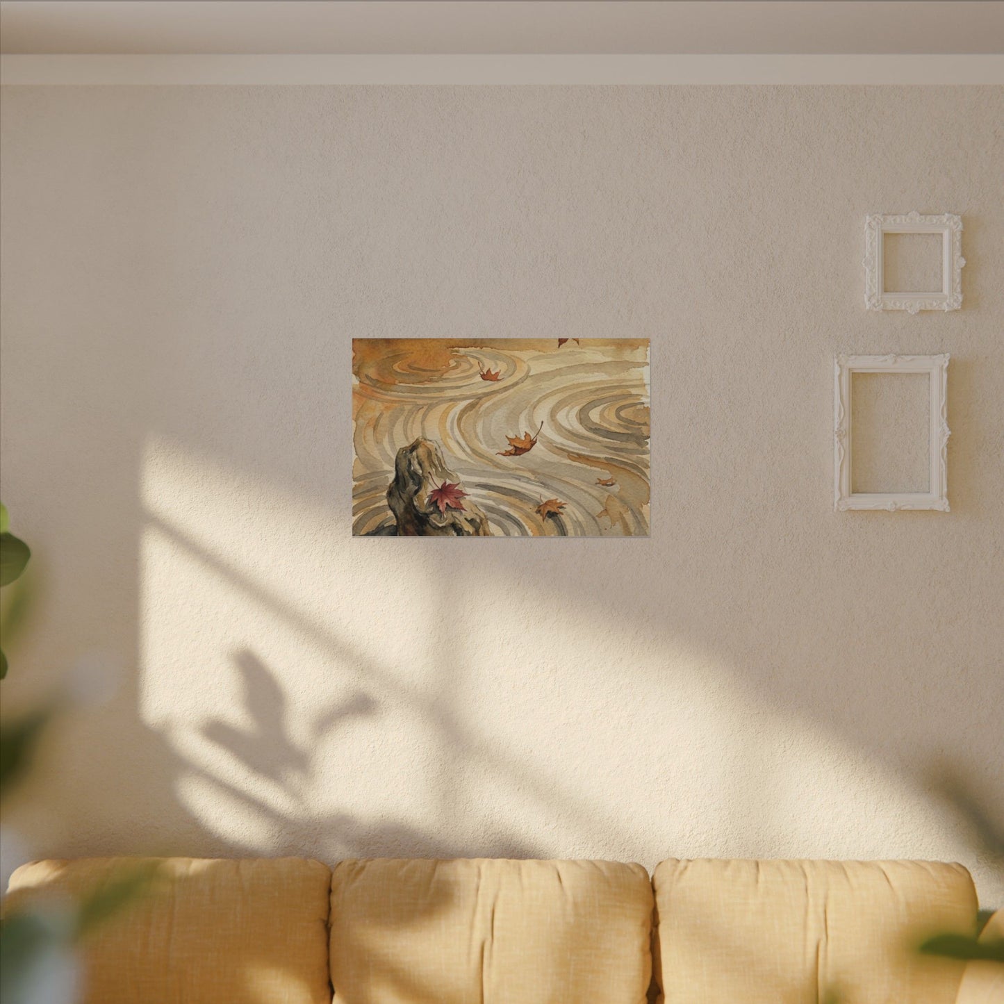 Autumn Rock Garden Watercolor Canvas Art | Neutral Decor