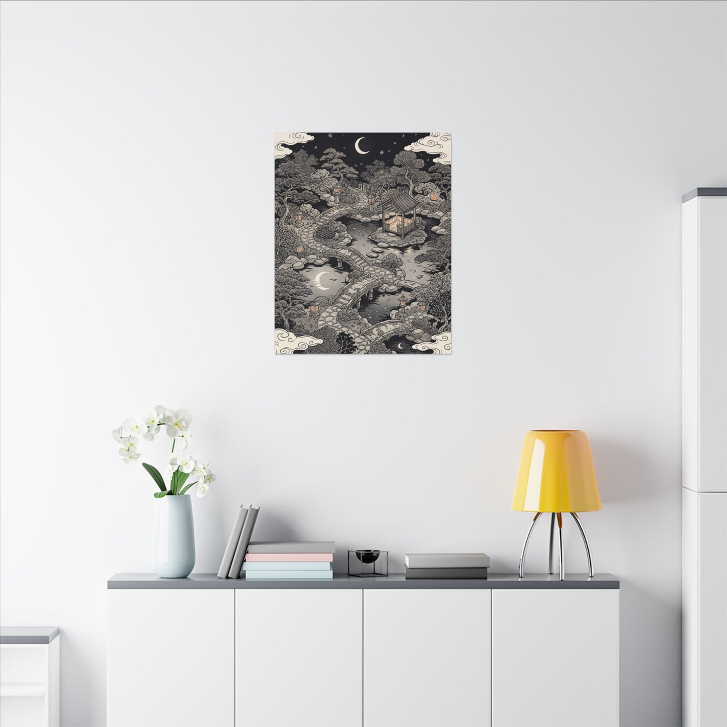Moonlit Garden Ukiyo E Inspired Canvas Art | Serene Zen Art