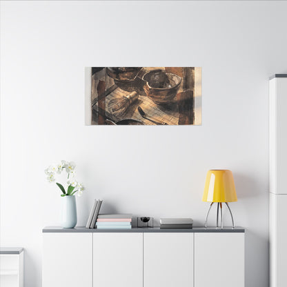 Tea Ceremony Charcoal Ink Canvas Art | Luxurious Dark Japandi Art