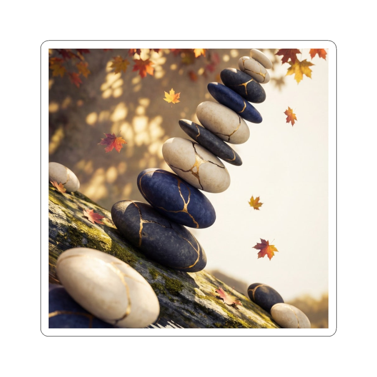 Kintsugi River Stones in Dappled | Gold Vein Sticker Art Print