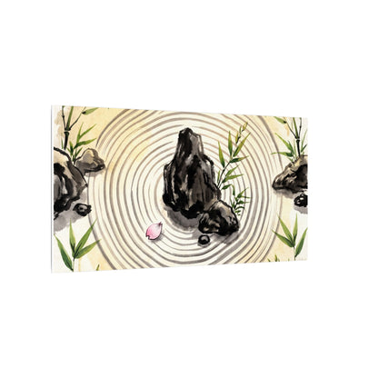 Zen Rock Garden in Golden Hour | Sumi E Canvas Art