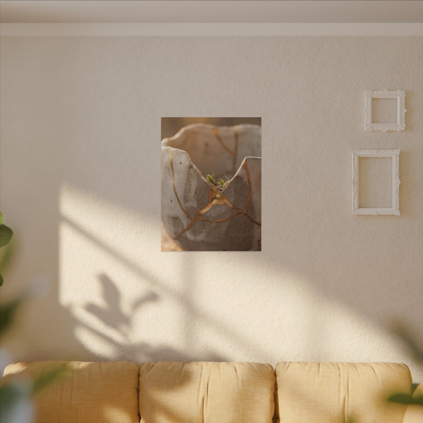 Golden Hour Broken Pottery Canvas Art - Japandi Kanso