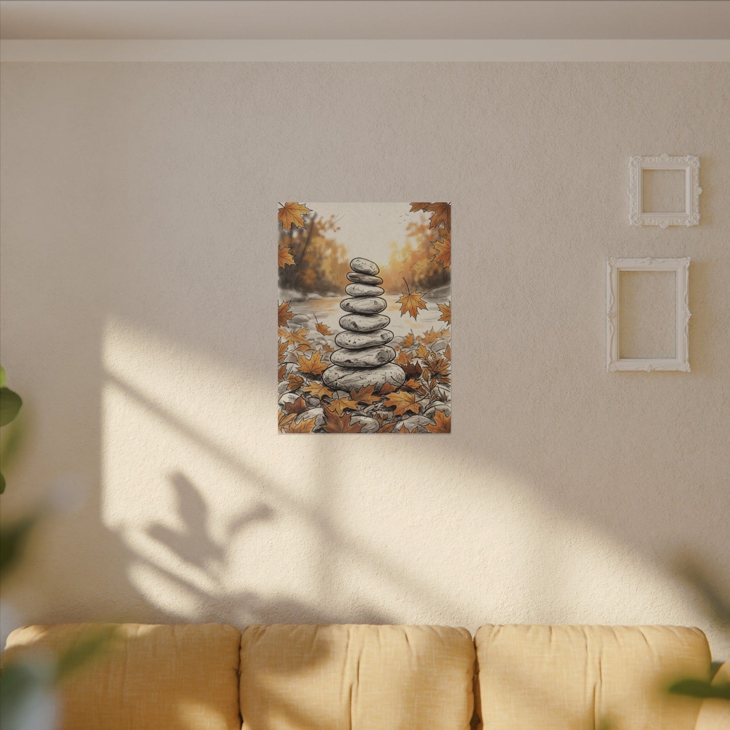 Earthy River Stones Canvas Art - Minimal Line Japandi