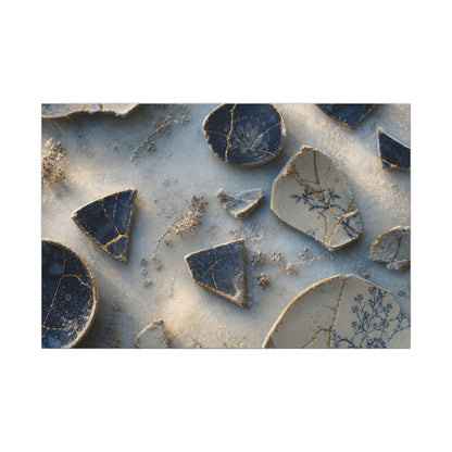 Broken Pottery Canvas Art | Winter Kintsugi Gold Vein Art