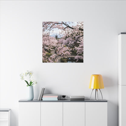 Cherry Blossom Winter Canvas Art | Dark Japandi Luxurious Design