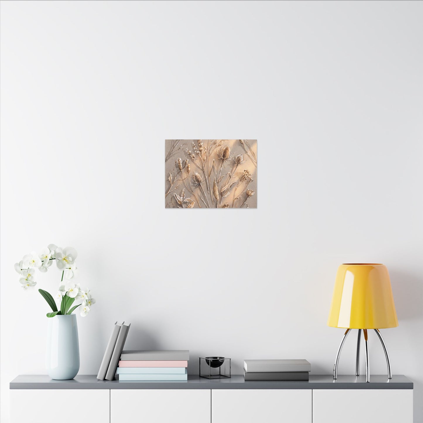 Japandi Dried Flowers in Golden Hour | Watercolor Canvas Art