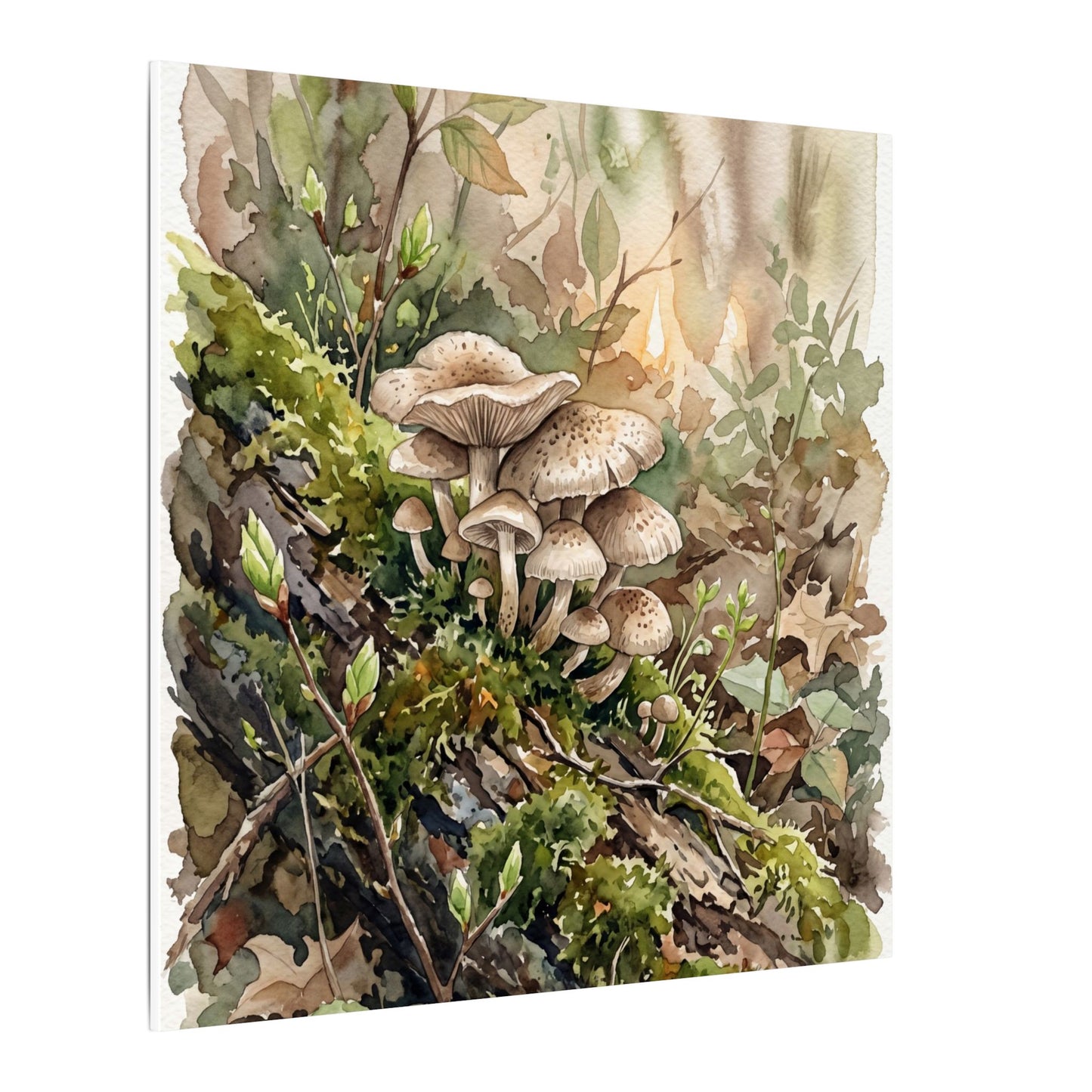 Wild Mushrooms Canvas Art | Spring Japandi Watercolor Art