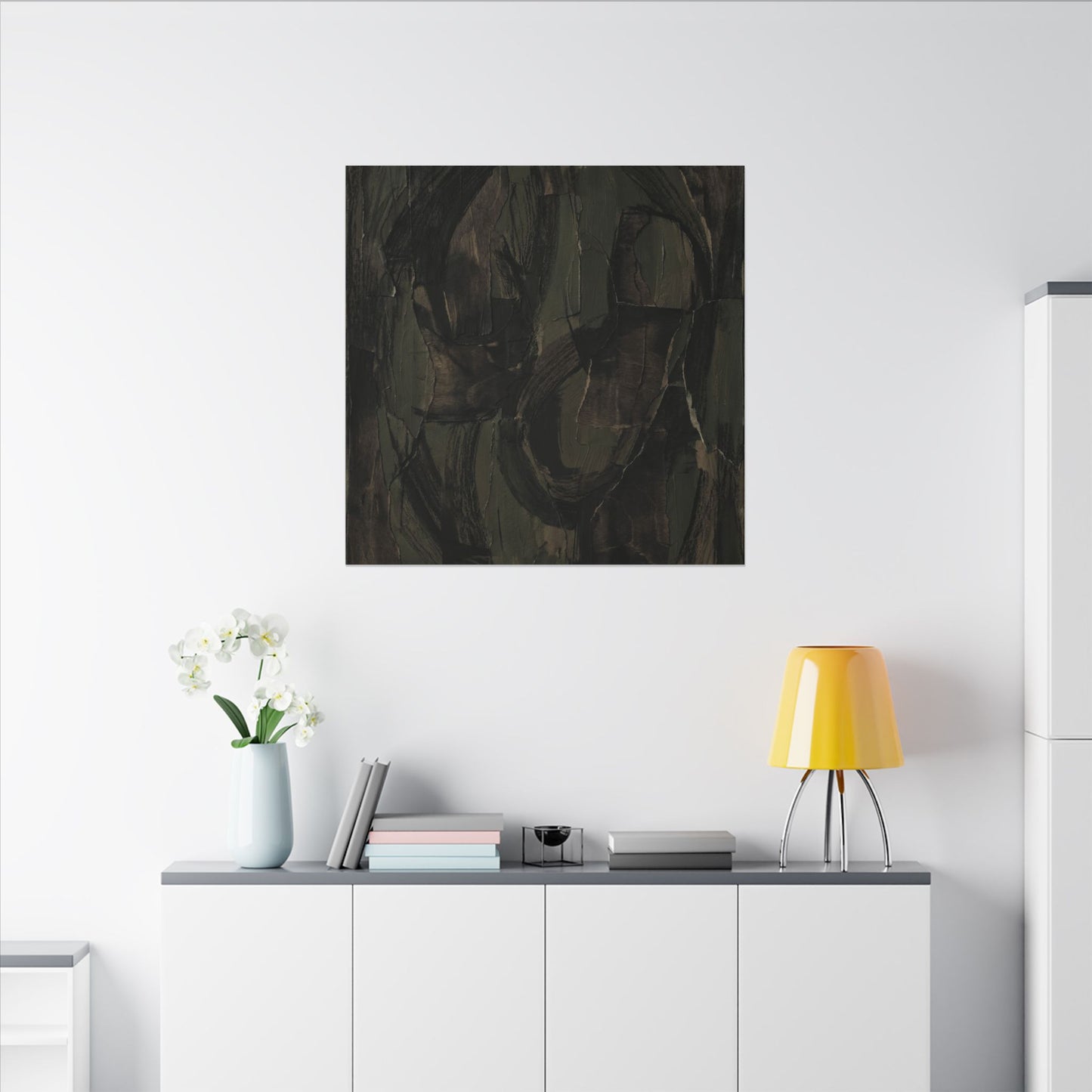 Mixed Media Dark Japandi Textured Canvas Art
