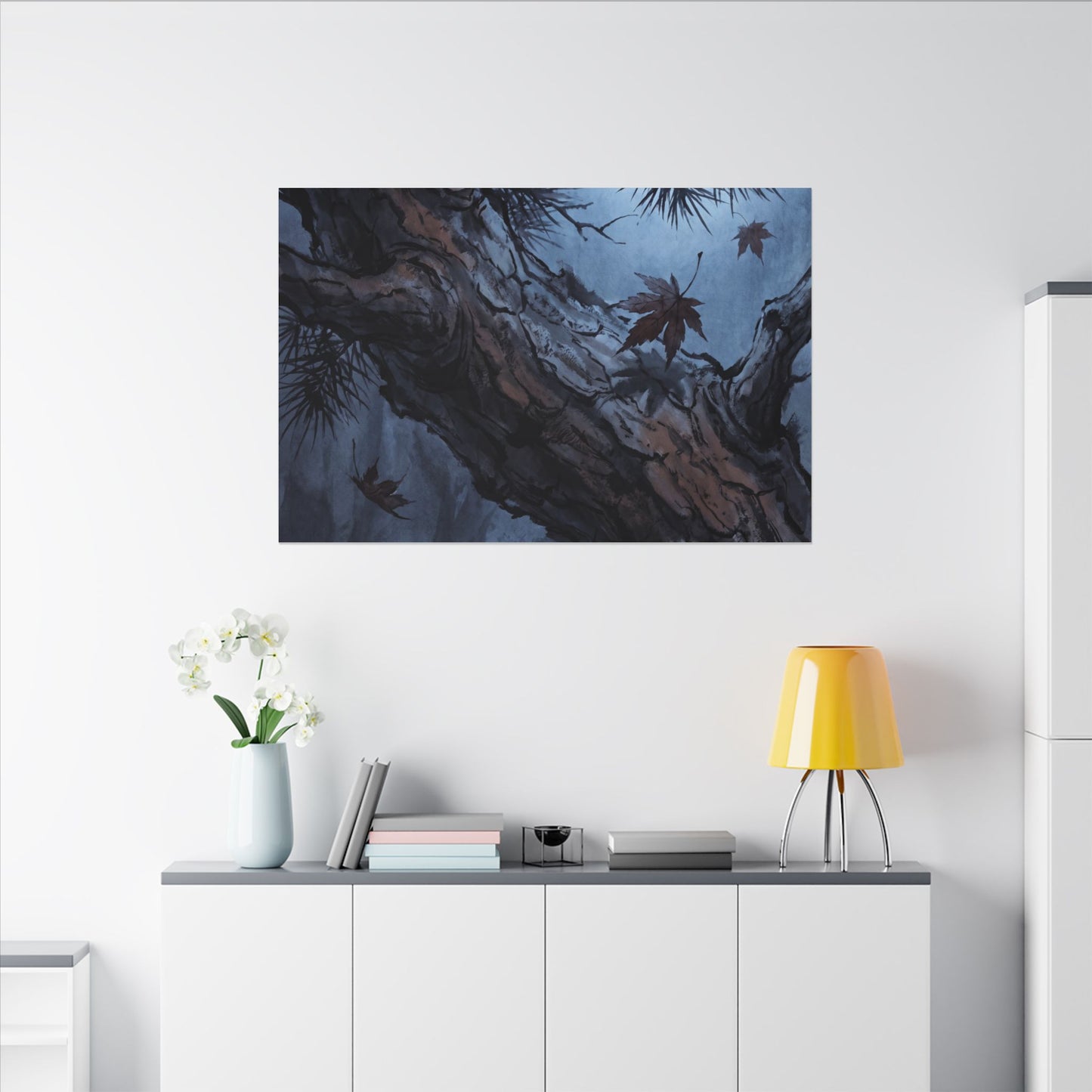 Atmospheric Pine Tree Canvas Art - Shadow Zen Dark Japandi