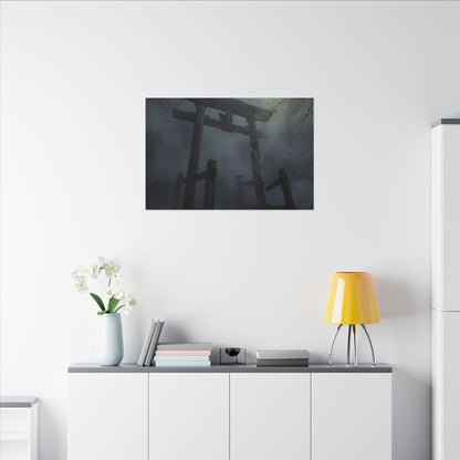 Dark Japandi Torii Gate in Dappled | Moody Minimal Canvas Art