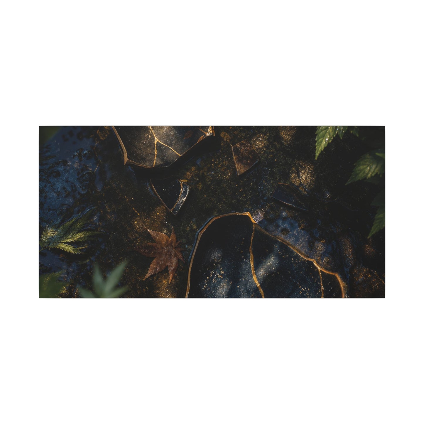 Dark Japandi Broken Pottery in Dappled | Shadow Zen Canvas Art