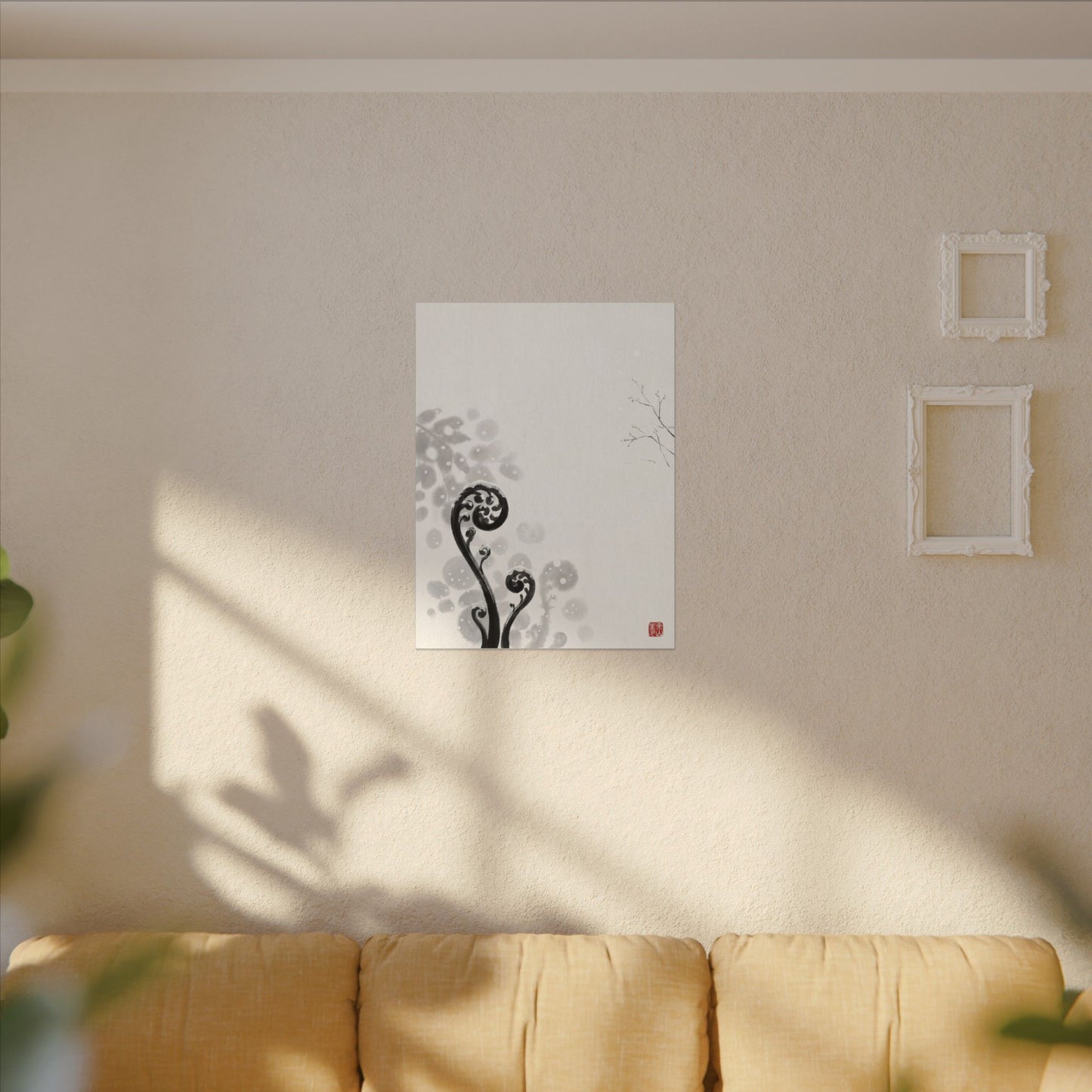 Winter Fern Unfurling Ukiyo E Inspired Canvas Art | Peaceful Decor