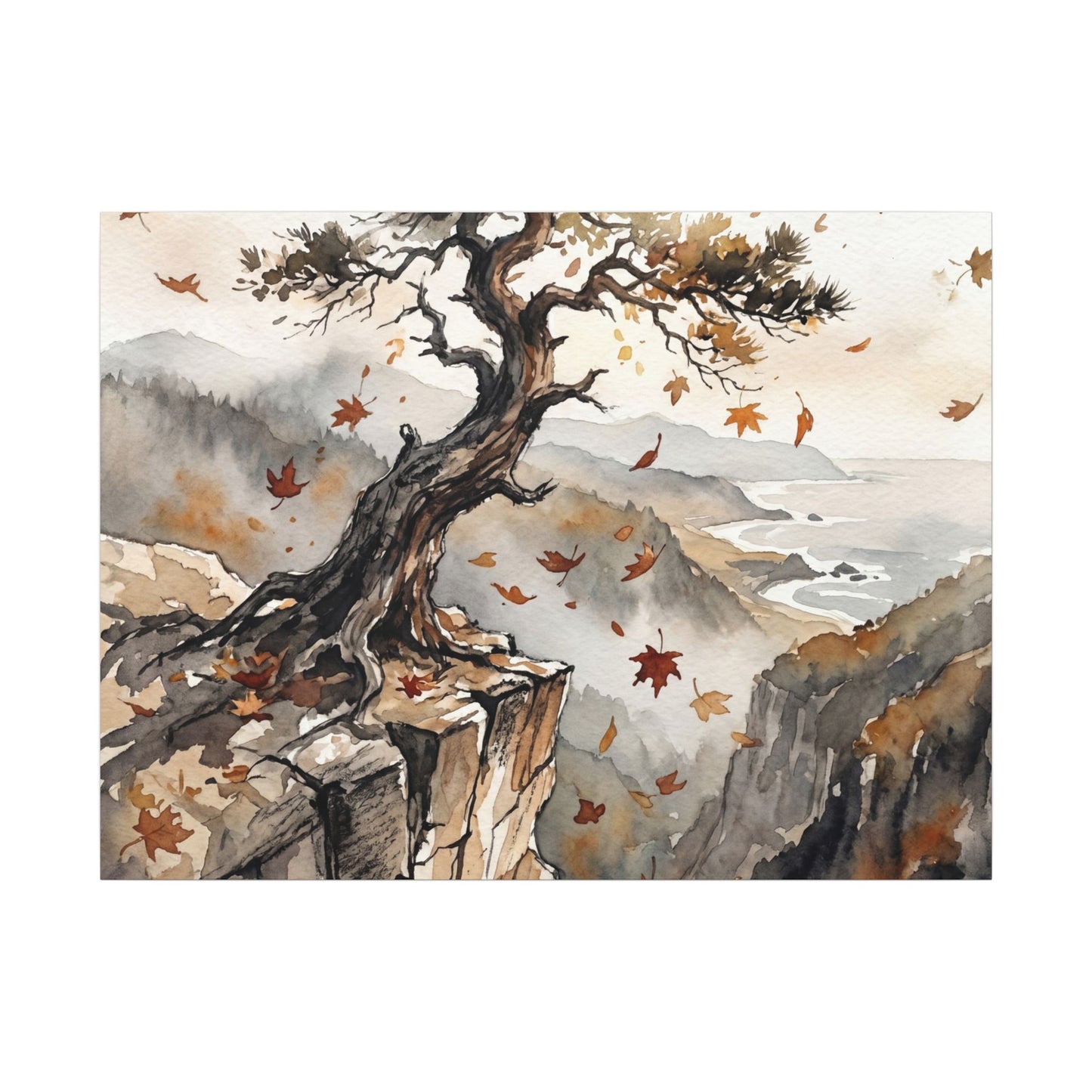 Autumn Pine Tree Watercolor Canvas Art | Warm Decor