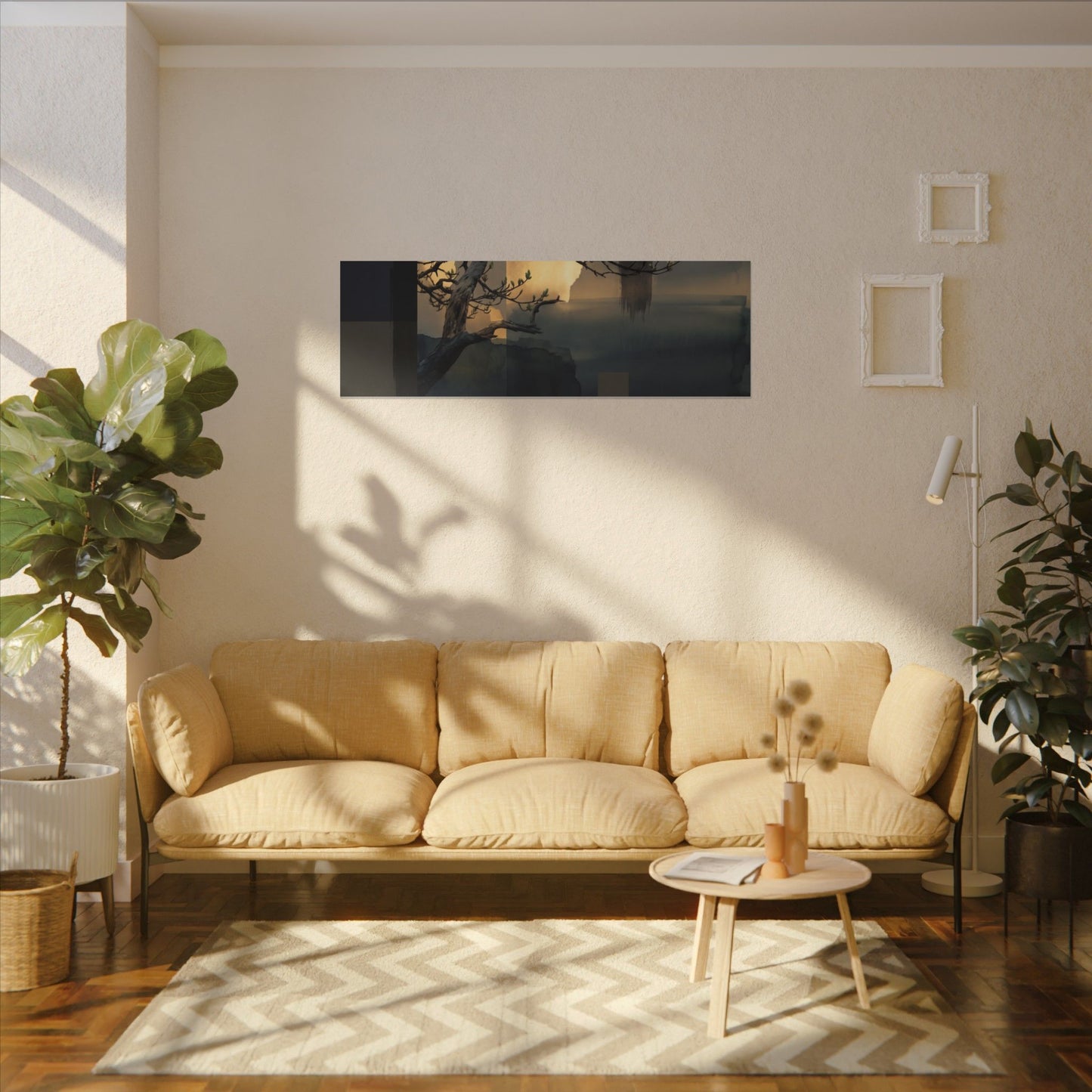 Golden Hour Pine Tree Canvas Art - Dark Japandi Kanso
