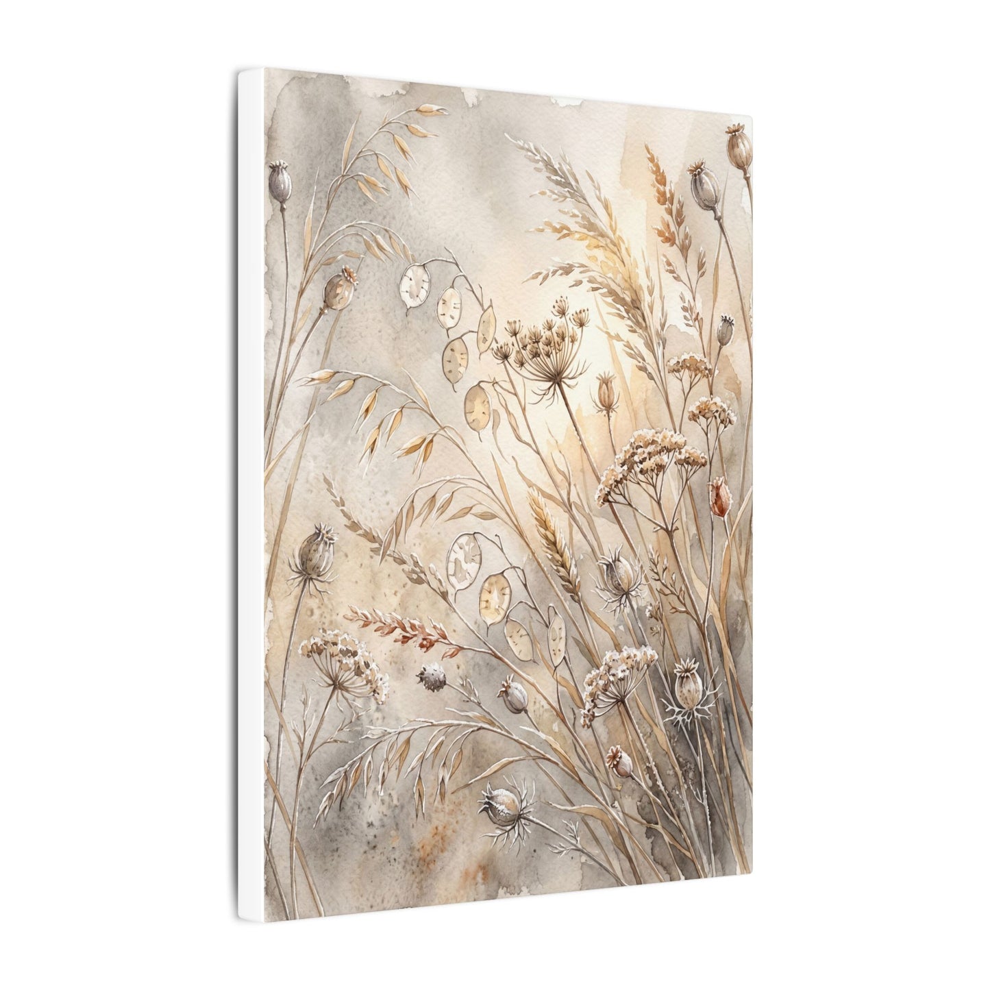 Winter Dried Flowers Watercolor Canvas Art | Warm Decor