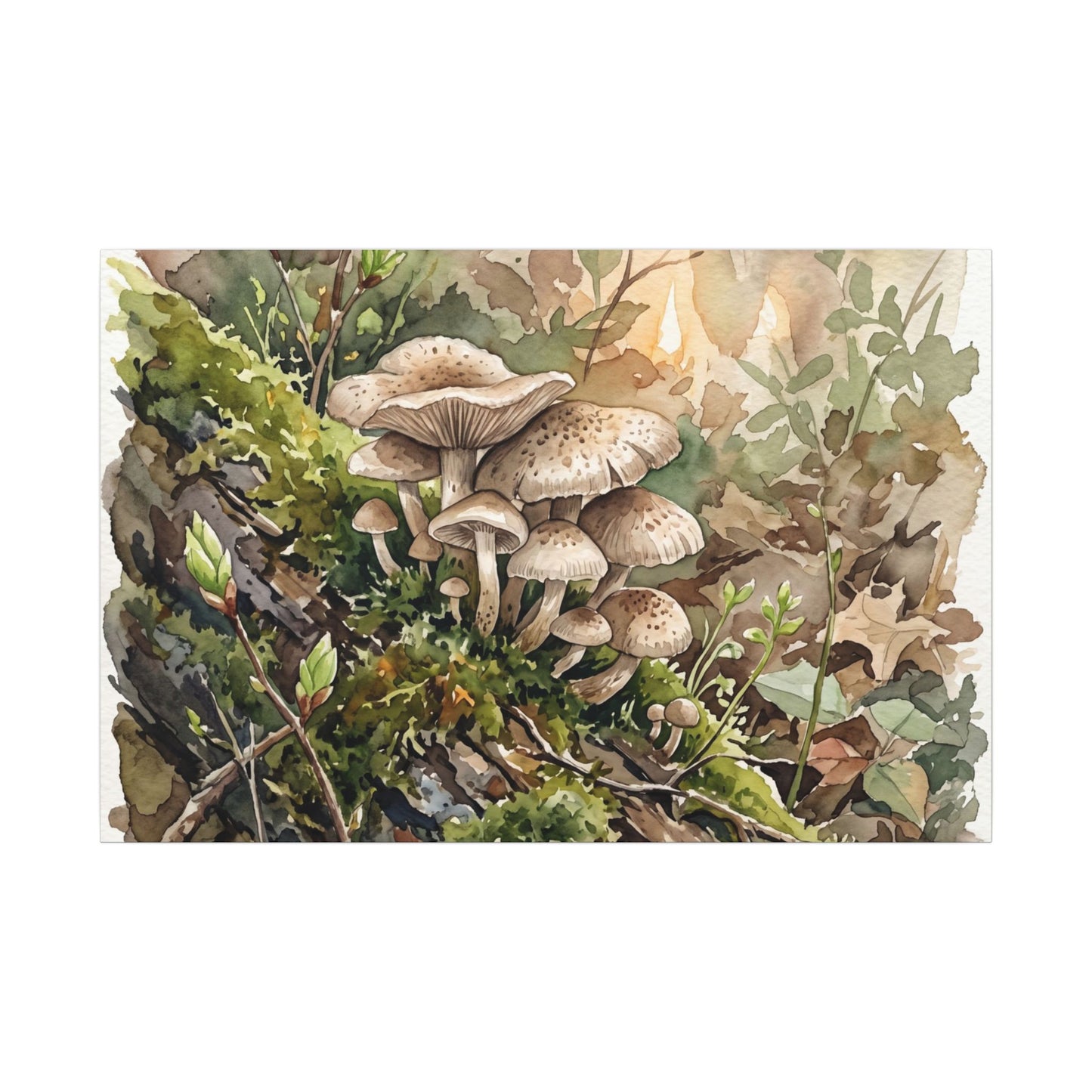 Wild Mushrooms Canvas Art | Spring Japandi Watercolor Art