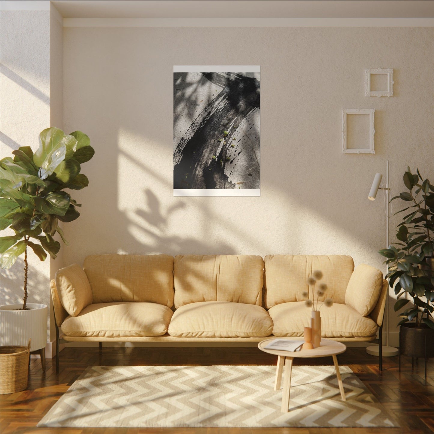 Ink Brushstroke Canvas Art | Spring Dark Japandi Moody Minimal Art