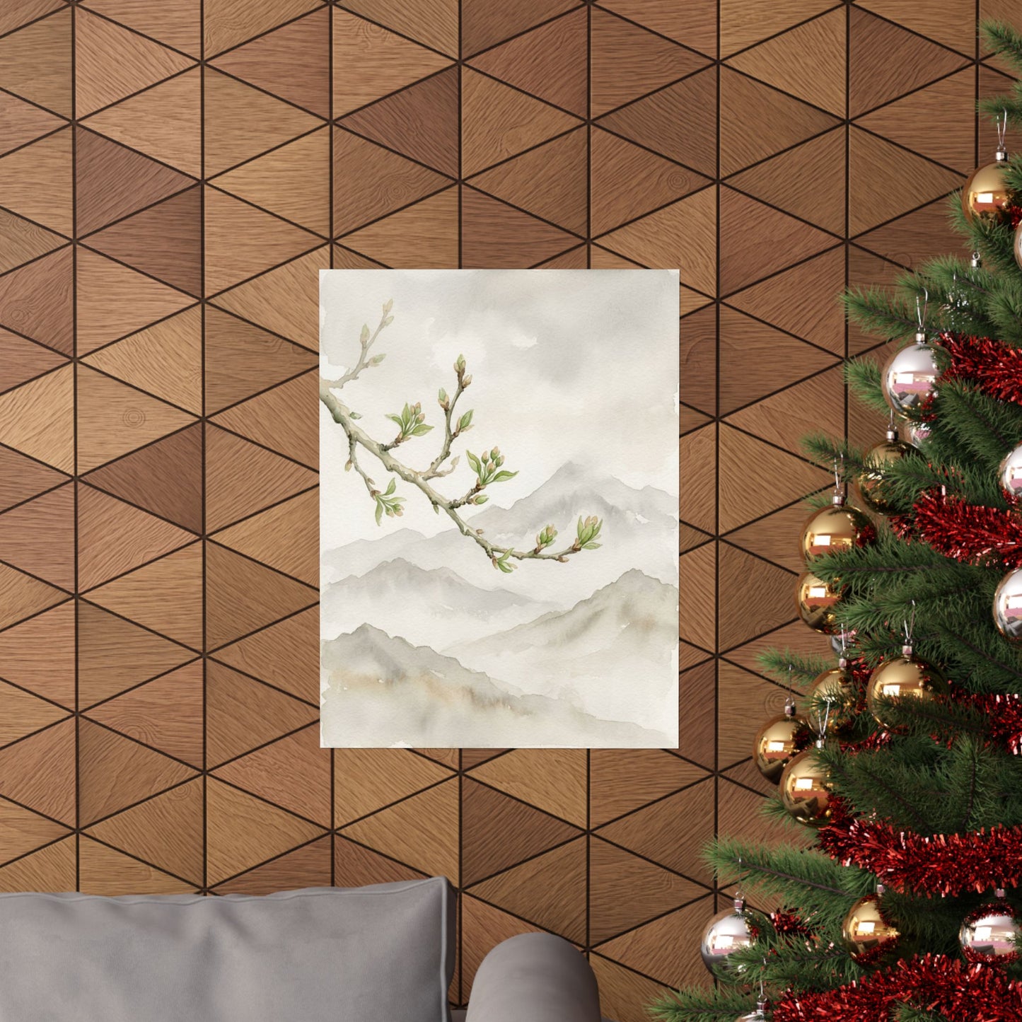Overcast Mountain Mist Wall Art Print - Japandi Mono No Aware