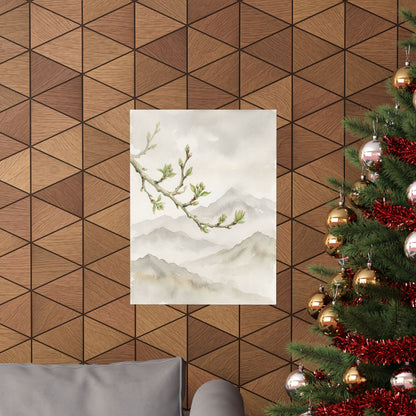 Overcast Mountain Mist Wall Art Print - Japandi Mono No Aware