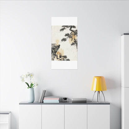 Japandi Pine Tree in Candlelight | Japanese Pattern Canvas Art