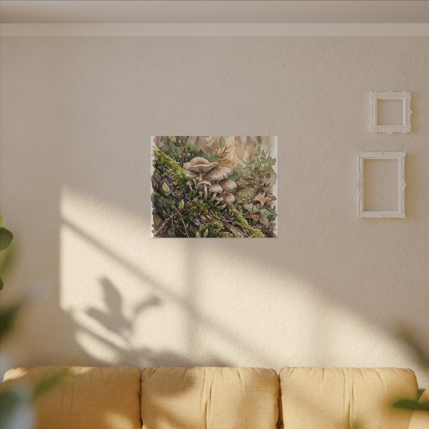 Wild Mushrooms Canvas Art | Spring Japandi Watercolor Art