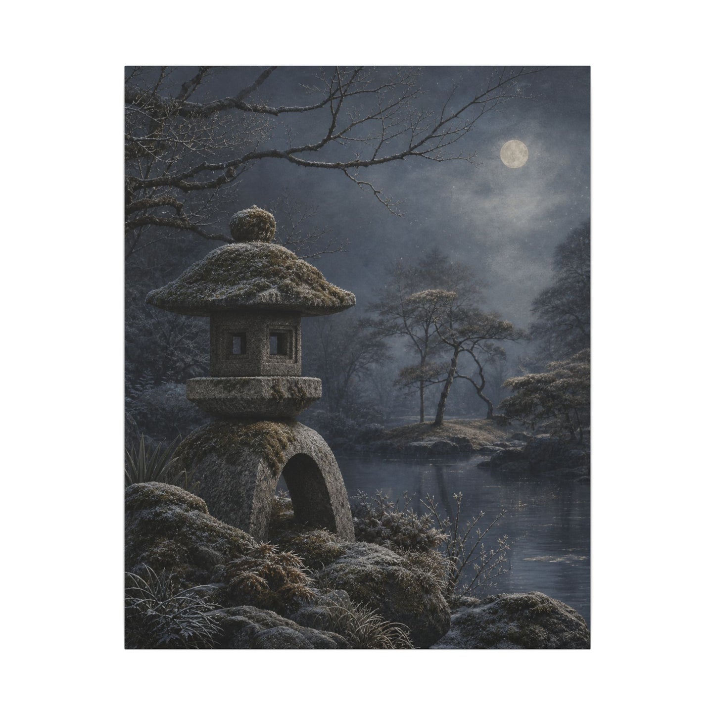Stone Lantern Canvas Art | Winter Japandi Japanese Pattern Art
