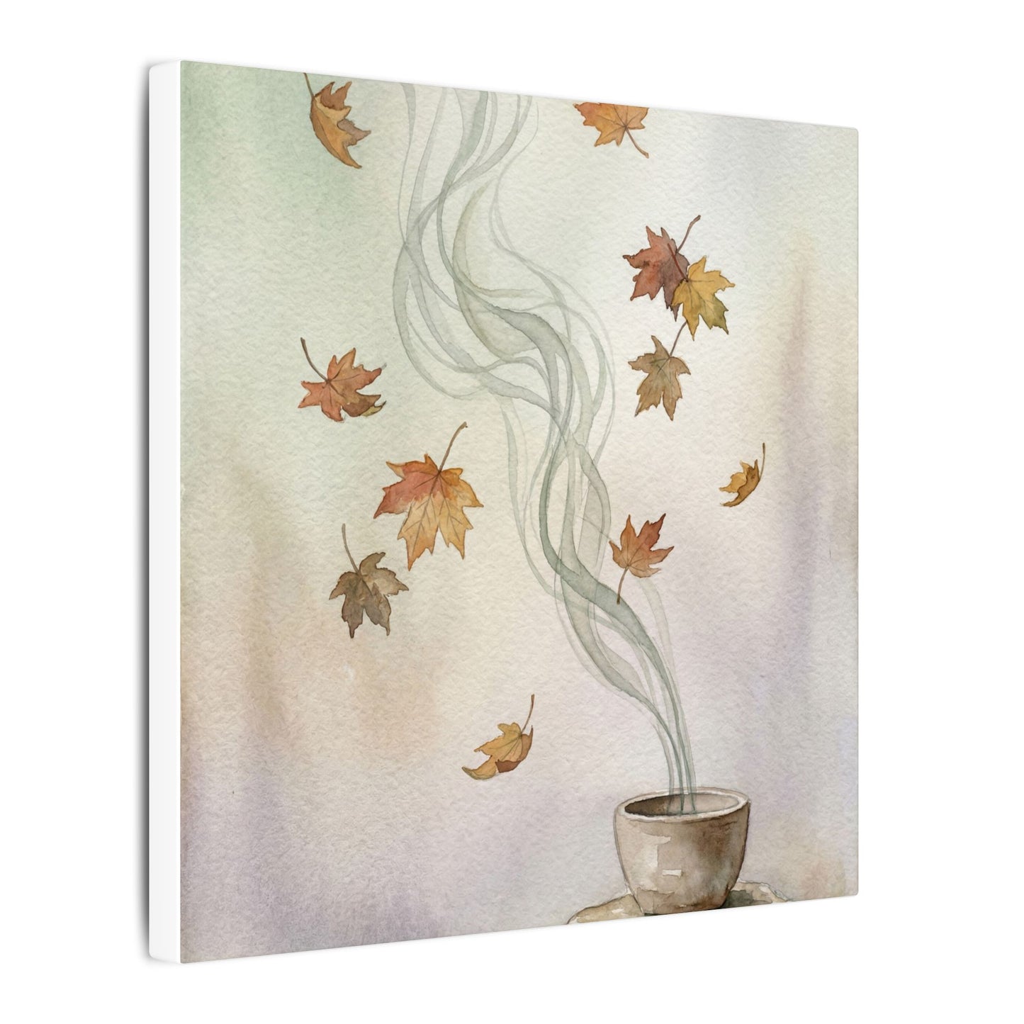 Incense Smoke Canvas Art | Autumn Japandi Watercolor Art