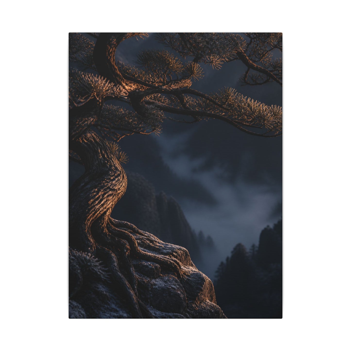 Bold Pine Tree Canvas Art - Shadow Zen Dark Japandi
