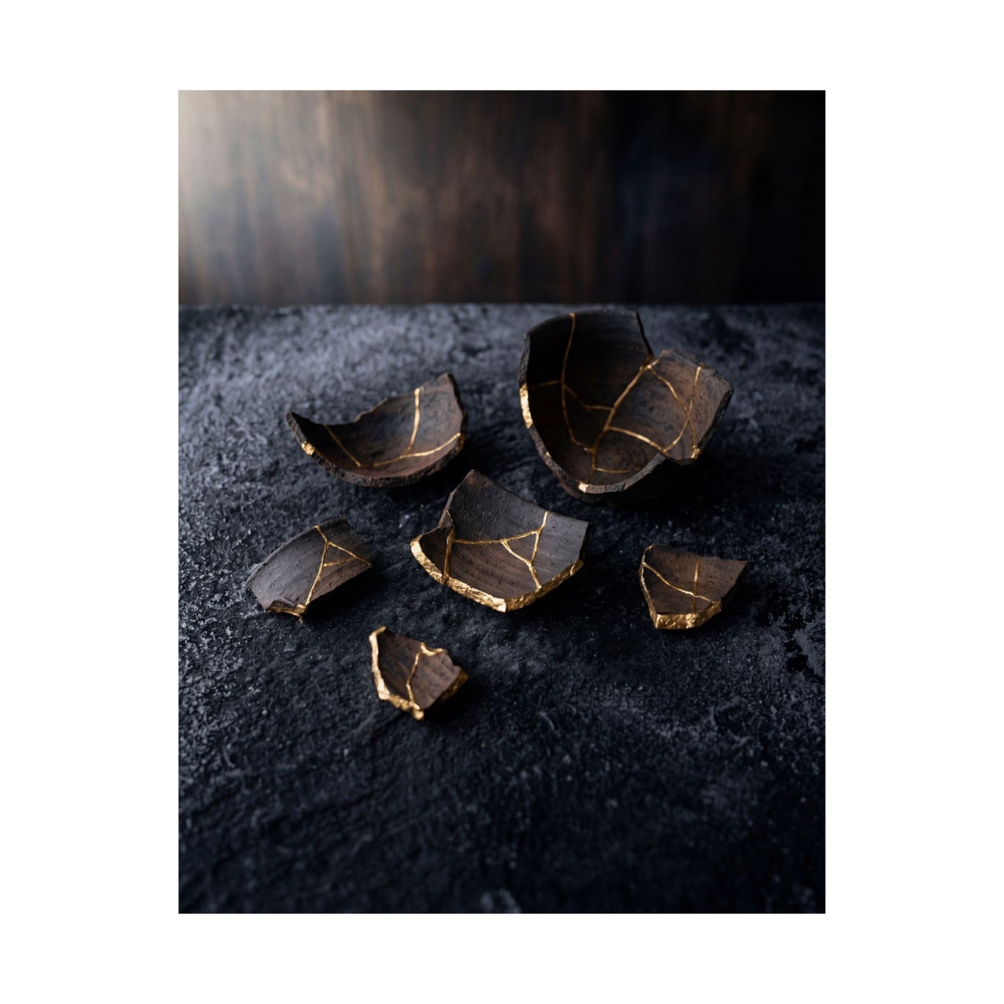 Dawn Broken Pottery Wall Art Print - Dark Japandi Kanso