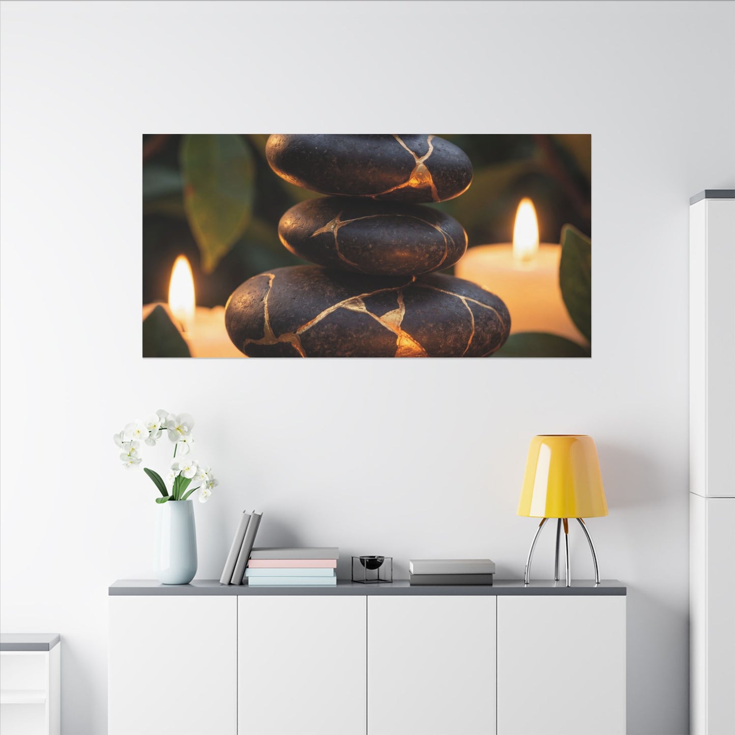 Summer River Stones Gold Vein Canvas Art | Philosophical Decor