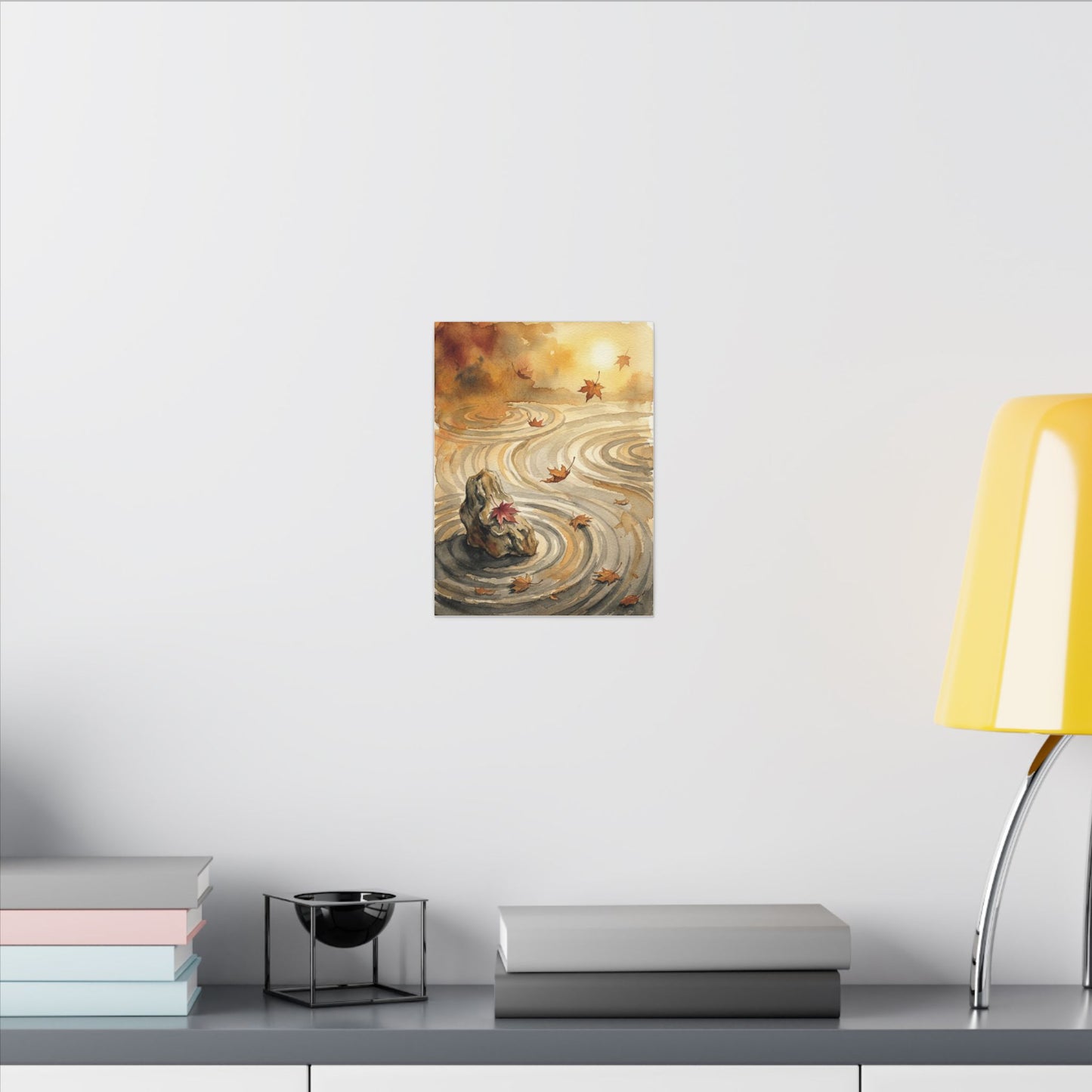 Autumn Rock Garden Watercolor Canvas Art | Neutral Decor