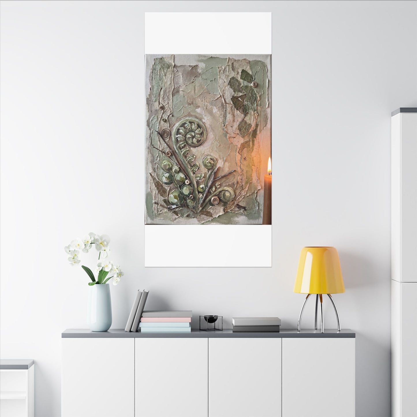 Datsuzoku Fern Unfurling Canvas Art - Japandi Texture