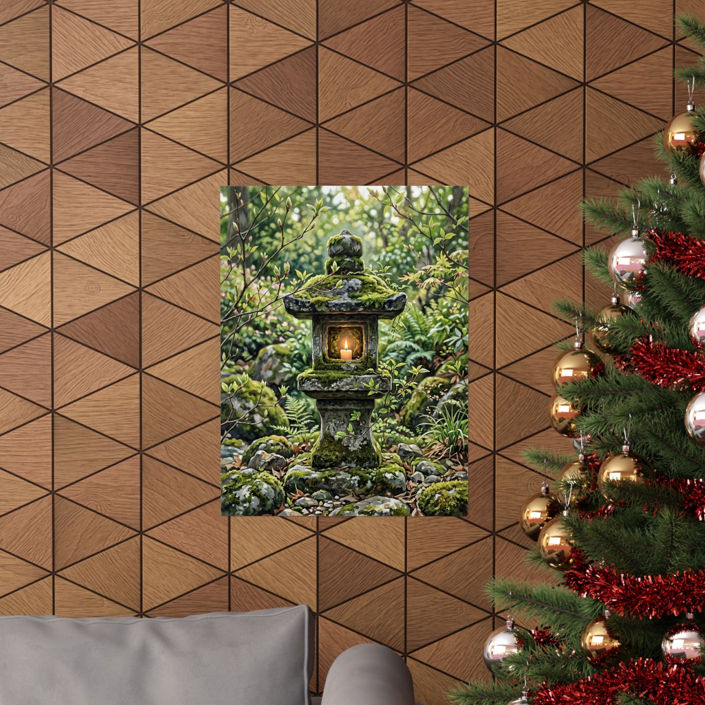 Stone Lantern Wall Art Print | Spring Japandi Japanese Pattern Art
