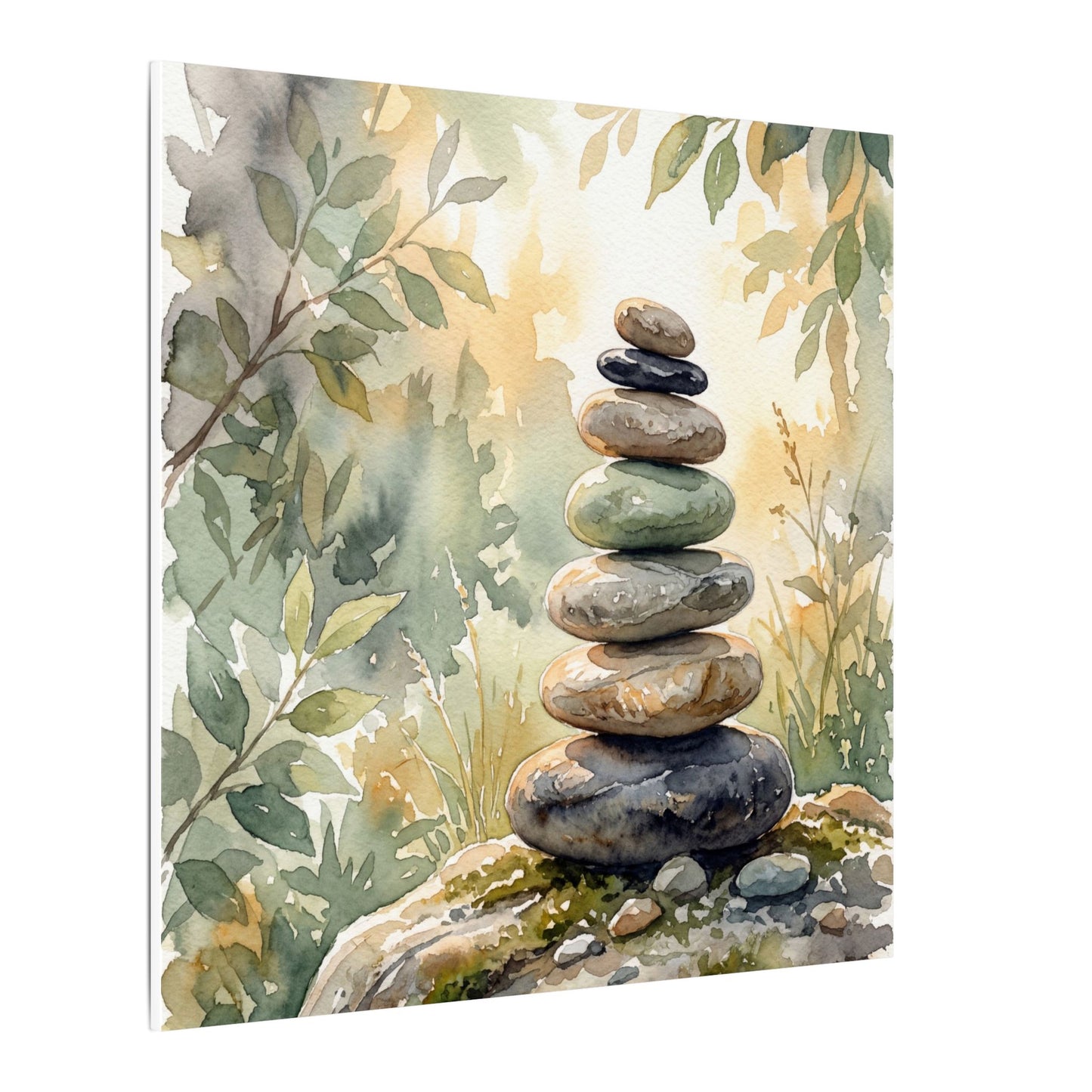 Golden Hour River Stones Canvas Art - Japandi Mono No Aware