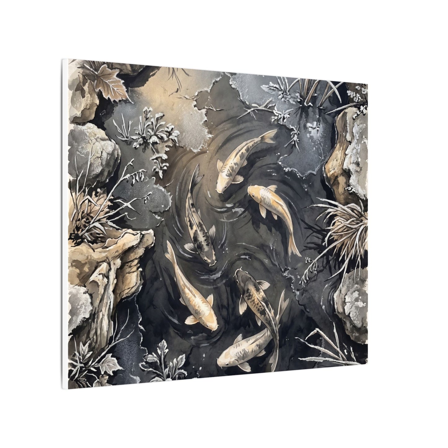 Koi Pond Canvas Art | Winter Japandi Japanese Pattern Art