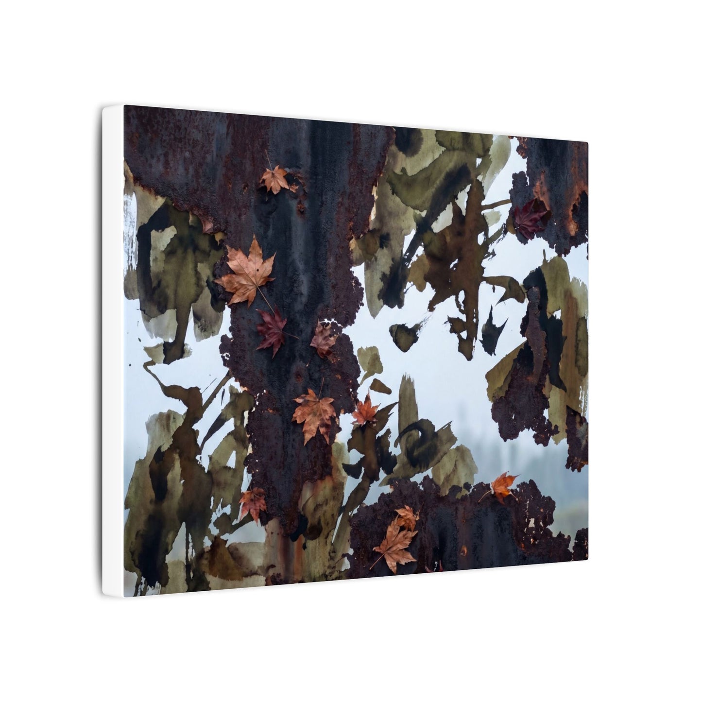 Rust Patina Charcoal Ink Canvas Art | Sophisticated Dark Japandi Art