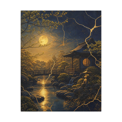 Spring Moonlit Garden Gold Vein Canvas Art | Resilient Decor