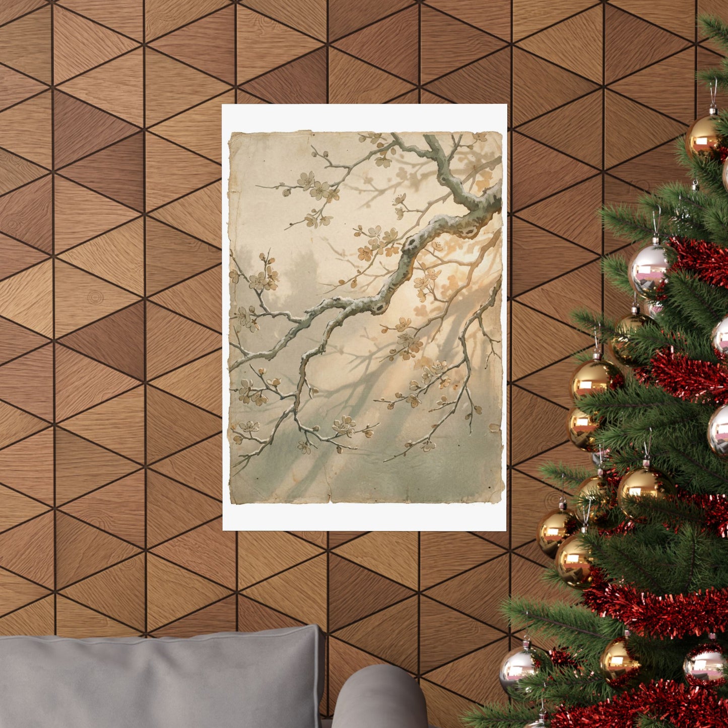 Cherry Blossom Japanese Pattern Wall Art Print | Earthy Japandi Art