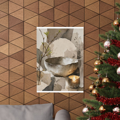 Candlelight Ceramic Bowl Wall Art Print - Japandi Fukinsei
