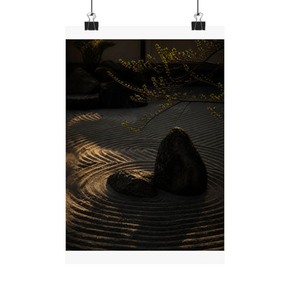 Golden Hour Rock Garden Wall Art Print - Dark Japandi Ma