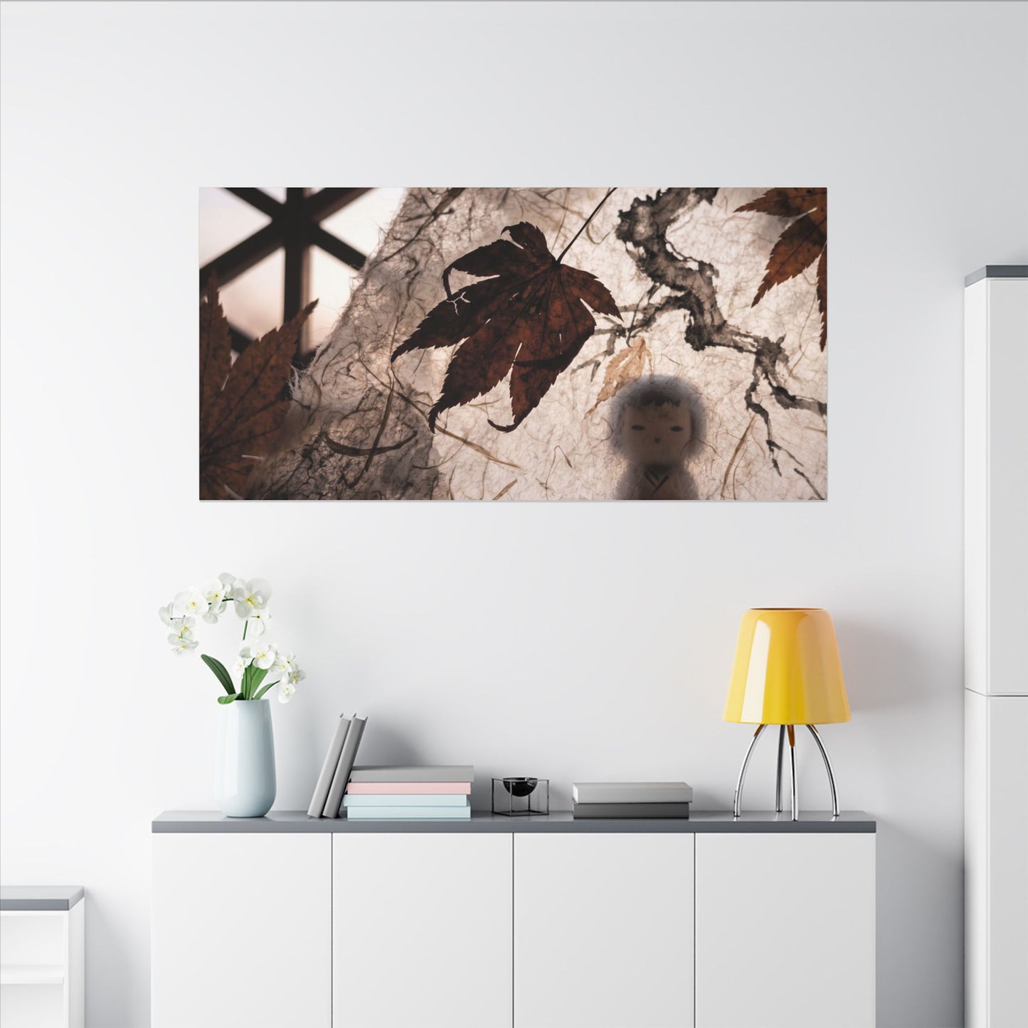 Shoji Screen Autumn Canvas Art | Dark Japandi Atmospheric Design