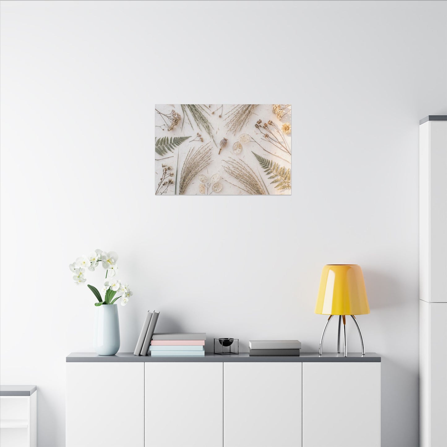 Elegant Dried Flowers Canvas Art - Japanese Pattern Japandi