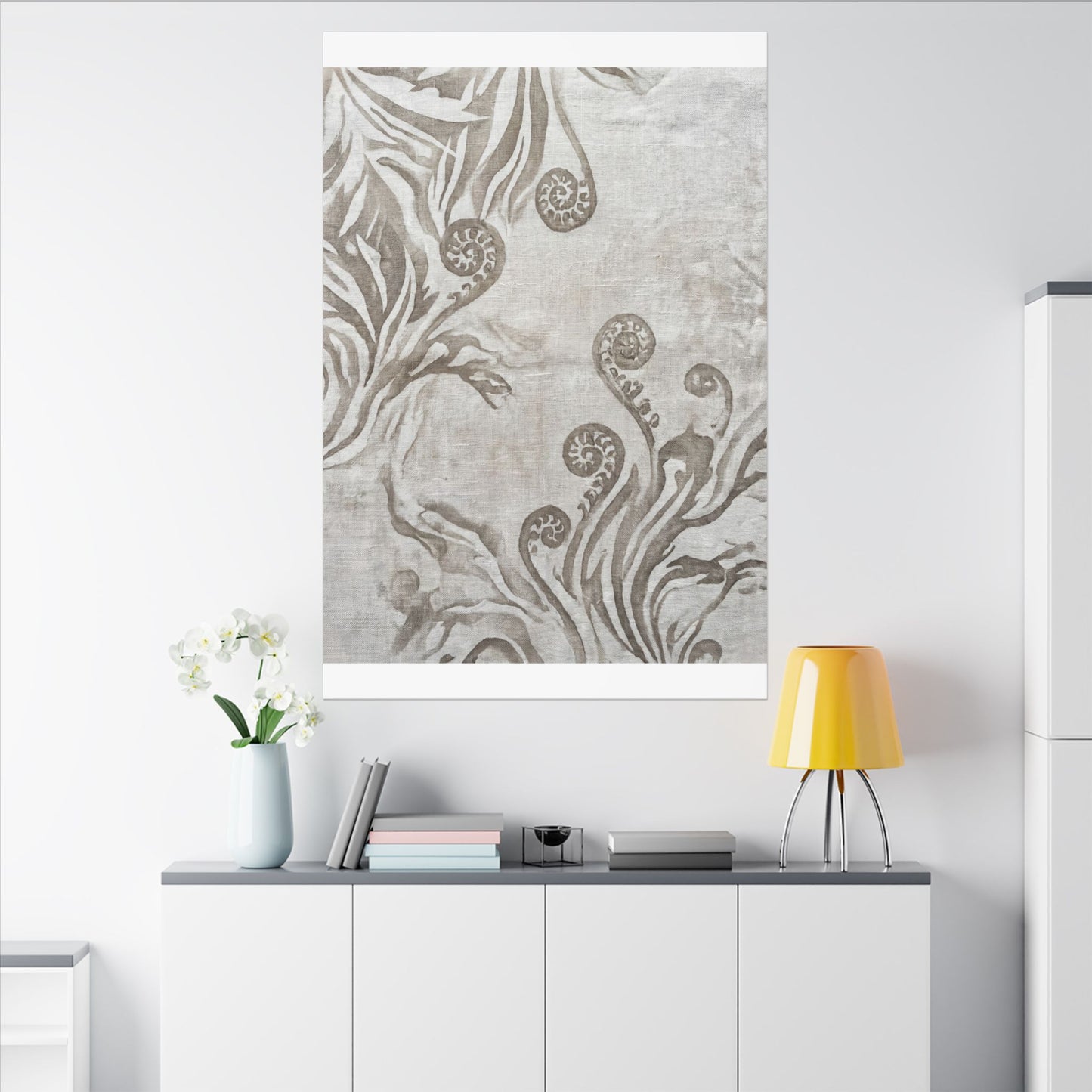 Japandi Fern Unfurling in Overcast | Japanese Pattern Canvas Art