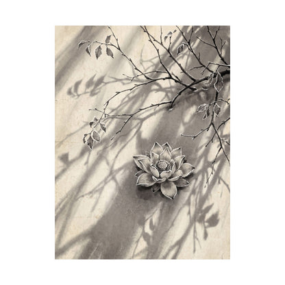 Contemplative Lotus Flower Wall Art Print - Sumi E Zen