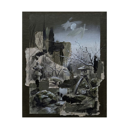 Moody Moonlit Garden Wall Art Print - Dark Texture Dark Japandi