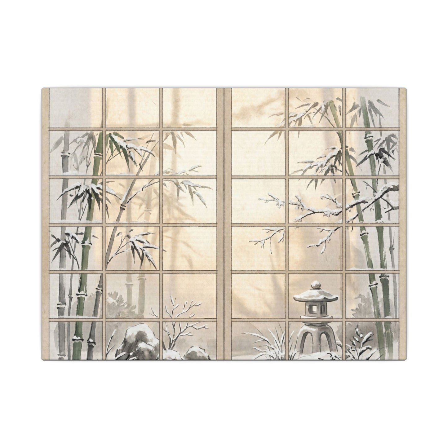 Winter Shoji Screen Sumi E Canvas Art | Tranquil Decor Art Print