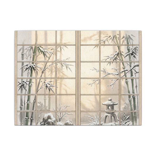 Winter Shoji Screen Sumi E Canvas Art | Tranquil Decor Art Print