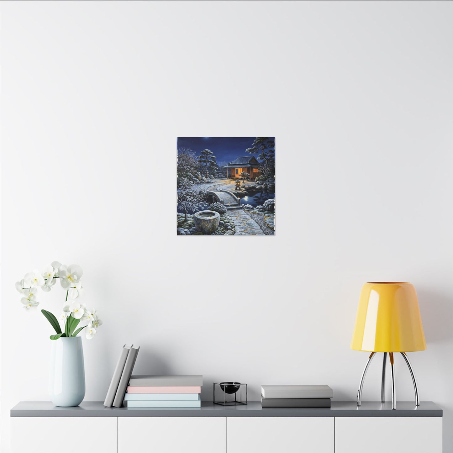 Moonlit Garden Winter Canvas Art | Kintsugi Artful Design